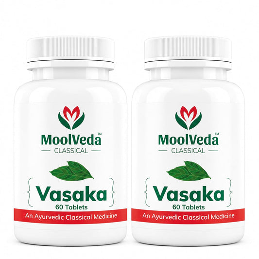 Moolveda Vasaka Tablets 60 Veg Tablets | Pack Of 2 | Ayurvedic Herbal Supplement for Cold & Cough Support | Supports Respiratory Health & Healthy Breathing | With Vasaka (Adhatoda Vasica) Extract
