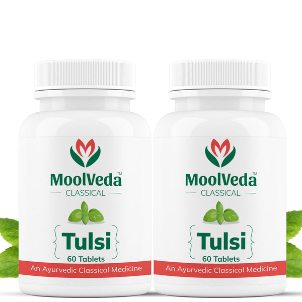 Moolveda Tulsi Tablets | Use For Natural Immunity Booster | Pure Herbs for Respiratory Wellness | 60 Veg Tabltes (Pack Of 2)