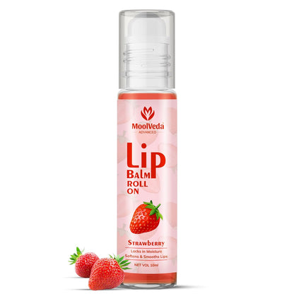 Moolveda Lip Balm Roll on with Strawberry & 100% edible ingredients & no chemicals, 10ml