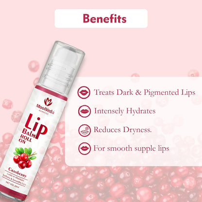 Moolveda Lip Balm Roll on with Cranberry & 100% edible ingredients & no chemicals, 10ml