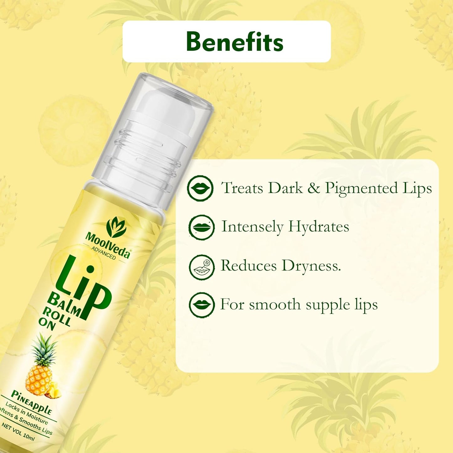 Moolveda Lip Balm Roll on with Pineapple & 100% edible ingredients & no chemicals, 10ml