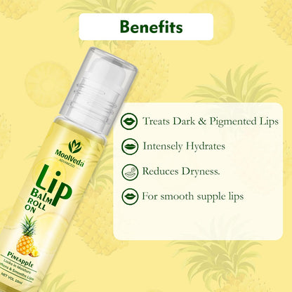 Moolveda Lip Balm Roll on with Pineapple & 100% edible ingredients & no chemicals, 10ml