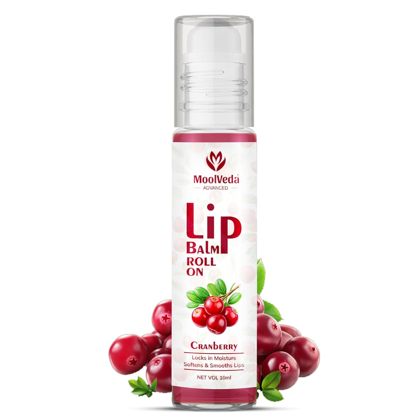 Moolveda Lip Balm Roll on with Cranberry & 100% edible ingredients & no chemicals, 10ml