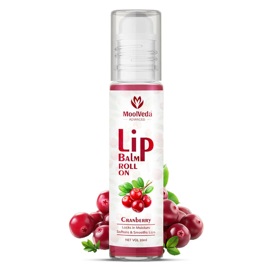 Moolveda Lip Balm Roll on with Cranberry & 100% edible ingredients & no chemicals, 10ml