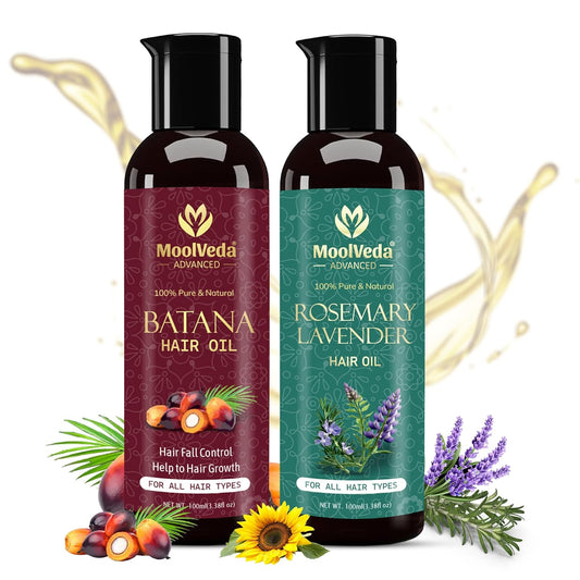 Moolveda Pure Rosemary Lavender & Batana Oil Special Combo for Hair Growth By Dr Sebi Sourced From Honduras | Promotes Thicker, Shiny, Stronger & Healthy Hair | Hair Fall Control (Each 100 ml)
