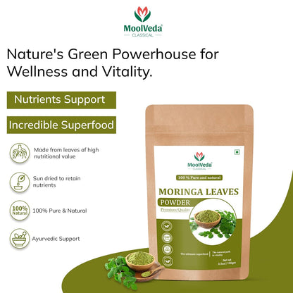 Moolveda Pure Moringa(Moringa oleifera) Leaves Powder, 100gm