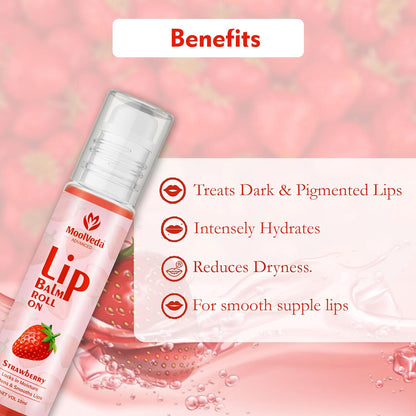 Moolveda 100% edible Strawberry Lip Balm Roll on - 10ml (Pack of 2)