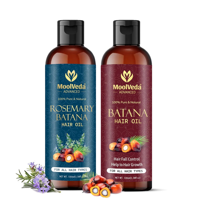 Moolveda Pure & Natural Batana & Rosemary Batana Hair Oil Combo, Each 100ml