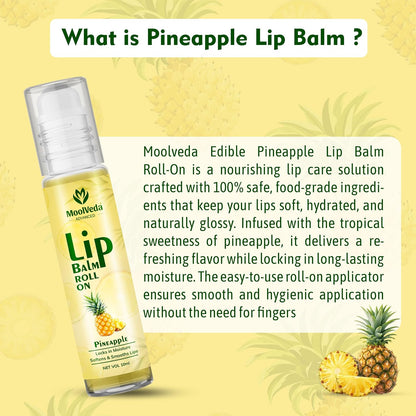 Moolveda Lip Balm Roll on with Pineapple & 100% edible ingredients & no chemicals, 10ml