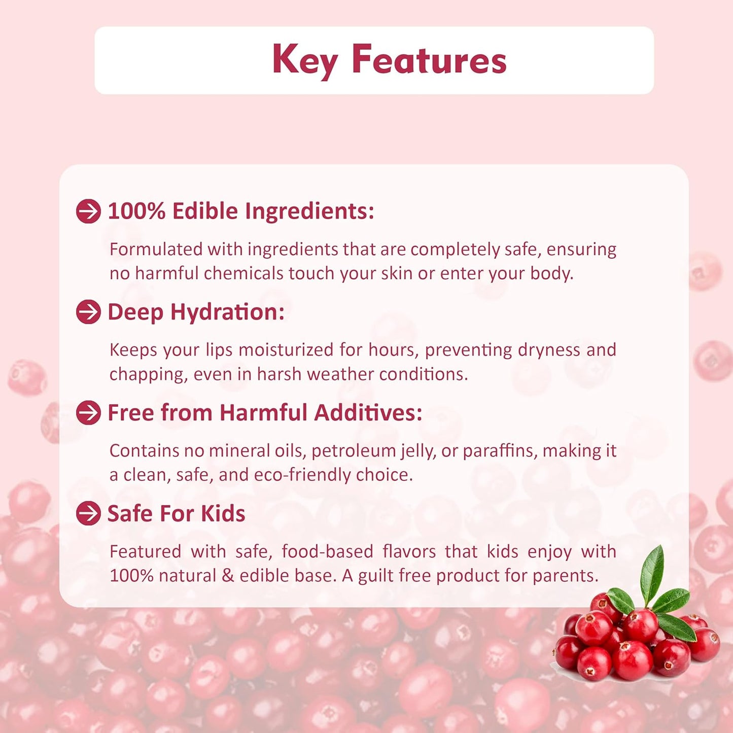 Moolveda Lip Balm Roll on with Cranberry & 100% edible ingredients & no chemicals, 10ml