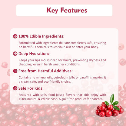 Moolveda Lip Balm Roll on with Cranberry & 100% edible ingredients & no chemicals, 10ml