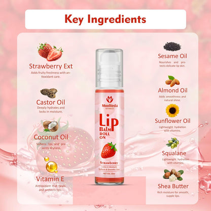 Moolveda 100% edible Strawberry Lip Balm Roll on - 10ml (Pack of 2)