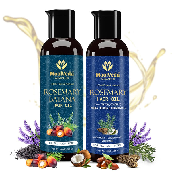 Moolveda Pure & Natural Rosemary Batana & Rosemary Hair Oil Combo, Each 100ml