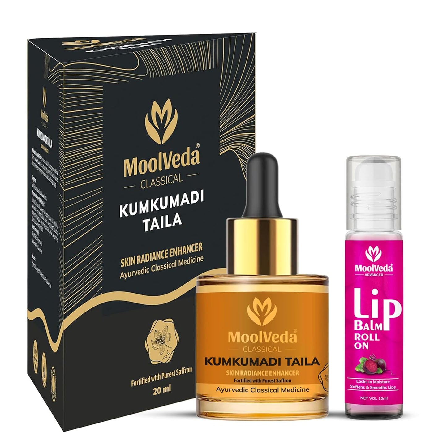 Moolveda Kumkumadi Tailam & Free Lip Balm Roll On Combo | Skin Care & Lip Care | Special Combo Pack
