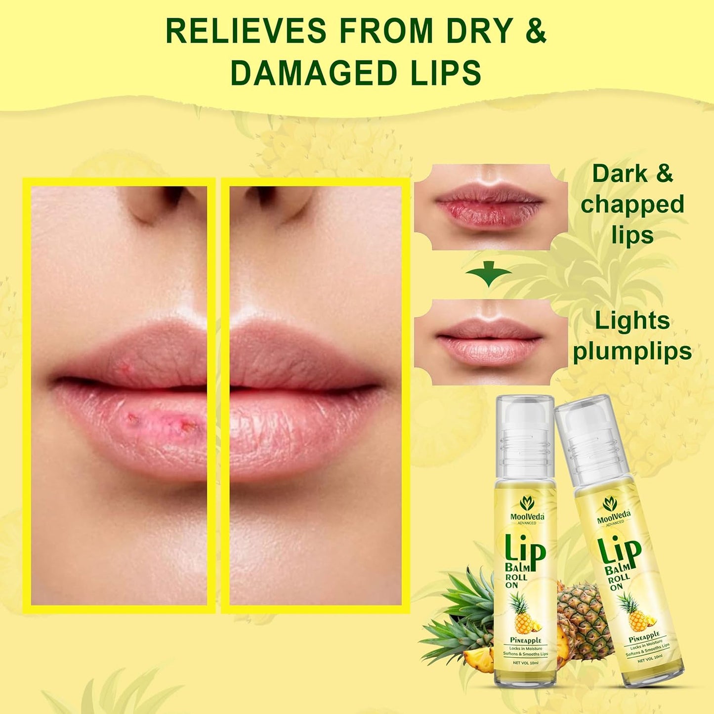 Moolveda Lip Balm Roll on with Pineapple & 100% edible ingredients & no chemicals, 10ml