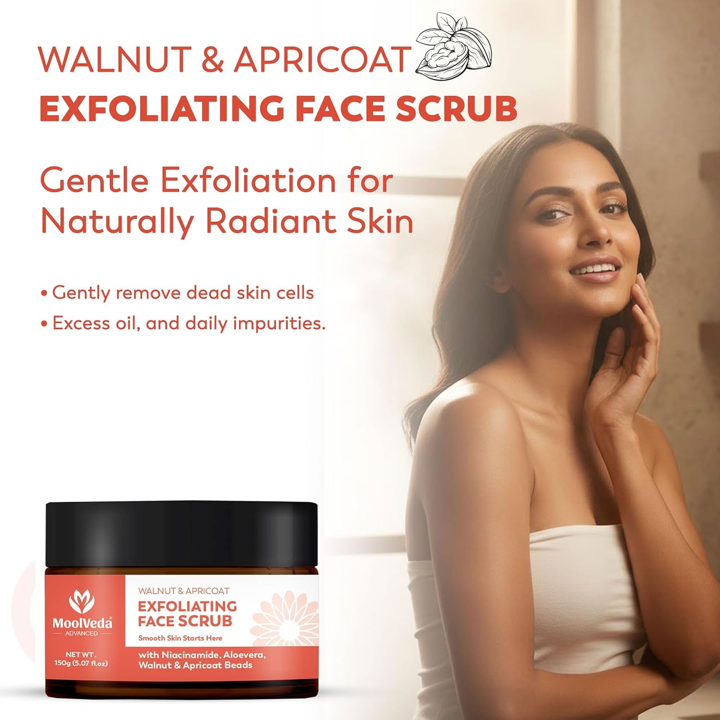 Moolveda Walnut & Apricoat Exfoliating Face Scrub, 150gm