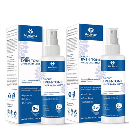 Bright Even-Tone Under Arm Mist | Lightweight Brightening Spray for Dark Underarms | Pigmentation Removal & Odour Control | Natural Skin Whitening Mist | 100ml (Pack Of 2)