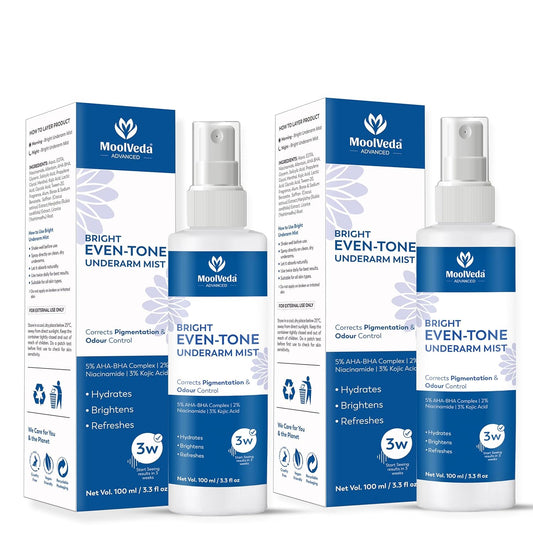Bright Even-Tone Under Arm Mist | Lightweight Brightening Spray for Dark Underarms | Pigmentation Removal & Odour Control | Natural Skin Whitening Mist | 100ml (Pack Of 2)