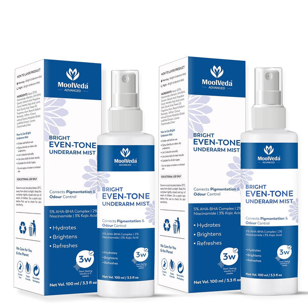 Bright Even-Tone Under Arm Mist | Lightweight Brightening Spray for Dark Underarms | Pigmentation Removal & Odour Control | Natural Skin Whitening Mist | 100ml (Pack Of 2)