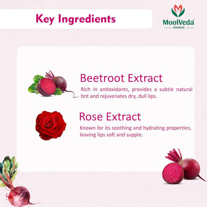 Moolveda Lip Balm Roll on with beetroot rose & 100% edible ingredients & no chemicals, Pack of 2, 10ml