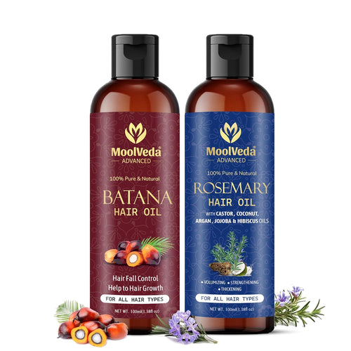 Moolveda Pure & Natural Batana & Rosemary Hair Oil Combo (Each 100 ml)