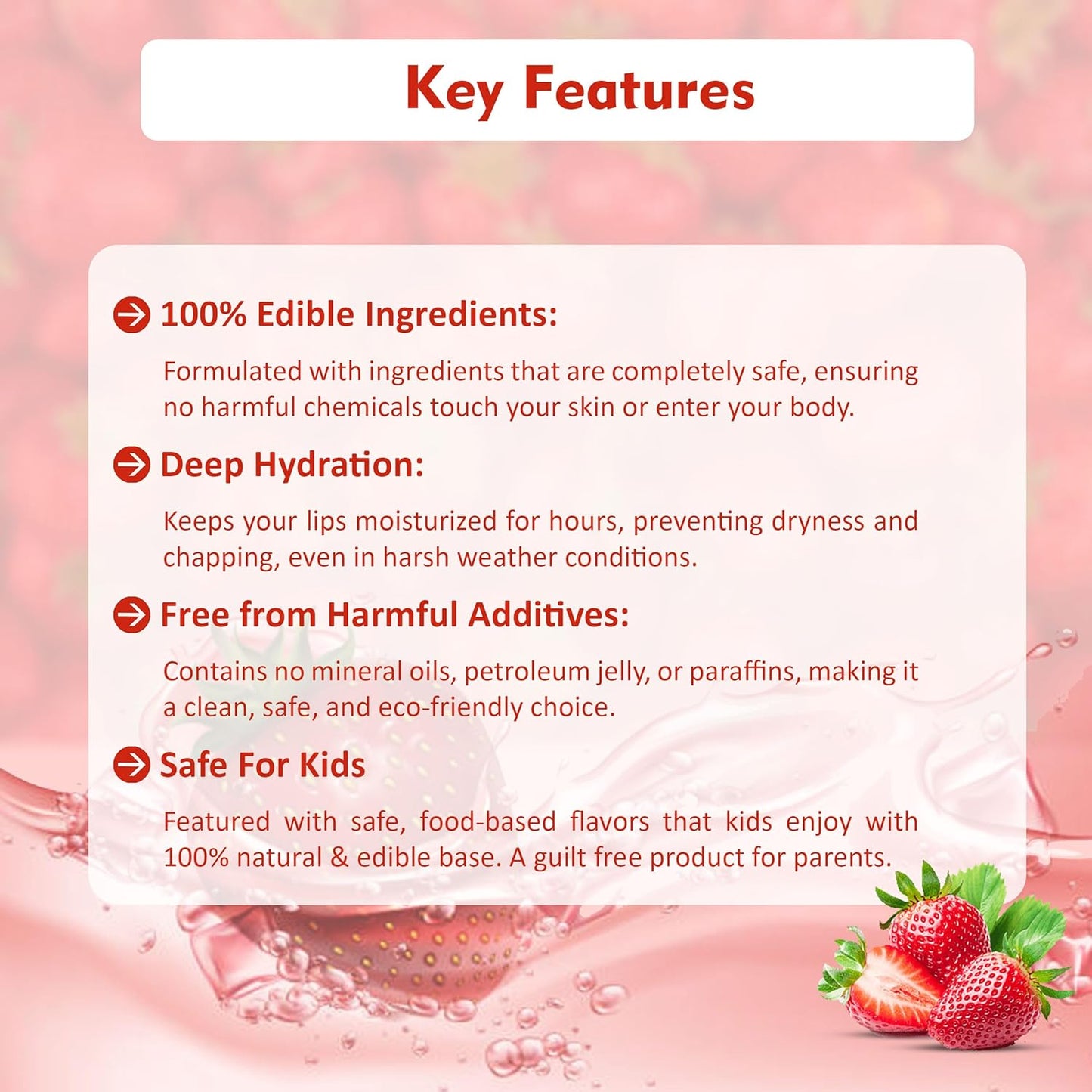 Moolveda Lip Balm Roll on with Strawberry & 100% edible ingredients & no chemicals, 10ml