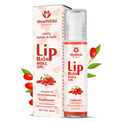 Moolveda Lip Balm Roll on with Gojiberry & 100% edible ingredients & no chemicals, 10ml