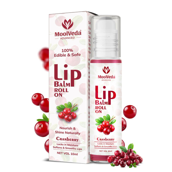 Moolveda Lip Balm Roll on with Cranberry & 100% edible ingredients & no chemicals, 10ml