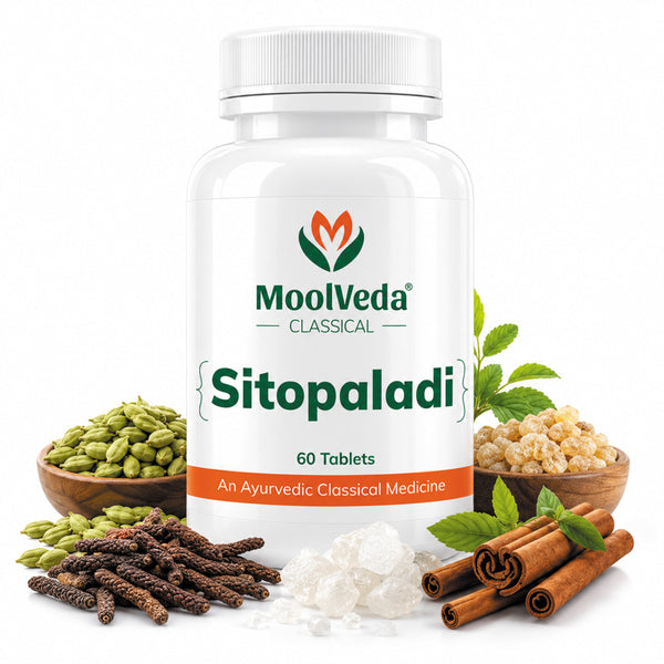 Moolveda Sitopaladi Tablet – 60 Tablets | Ayurvedic Formula for Cough, Cold & Immunity | Herbal Respiratory Support