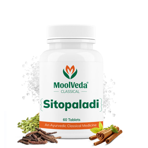 Moolveda Sitopaladi Tablet – 60 Tablets | Ayurvedic Formula for Cough, Cold & Immunity | Herbal Respiratory Support
