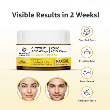 Moolveda 6% Glycolic & 2% Kojic Acid Serum Cream |  150gm