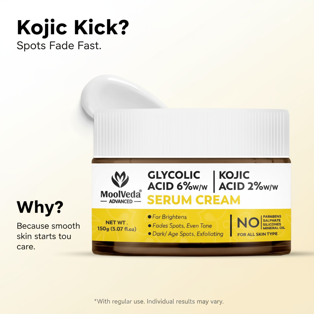 Moolveda 6% Glycolic & 2% Kojic Acid Serum Cream |  150gm