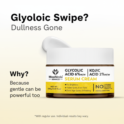 Moolveda 6% Glycolic & 2% Kojic Acid Serum Cream |  150gm