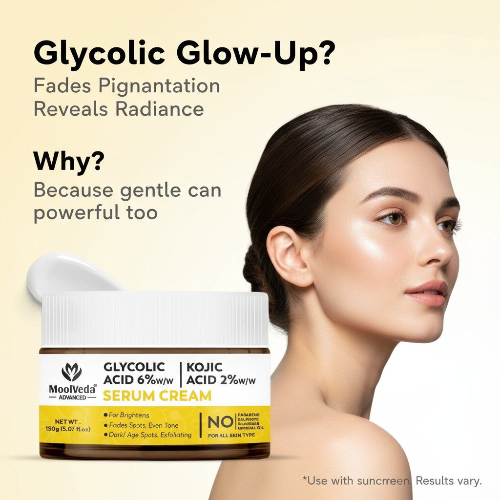 Moolveda 6% Glycolic & 2% Kojic Acid Serum Cream |  150gm