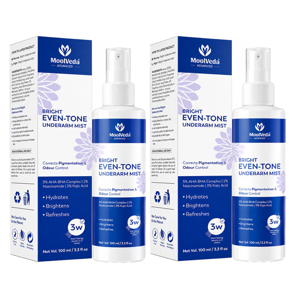 Bright Even-Tone Under Arm Mist | Lightweight Brightening Spray for Dark Underarms | Pigmentation Removal & Odour Control | Natural Skin Whitening Mist | 100ml (Pack Of 2)